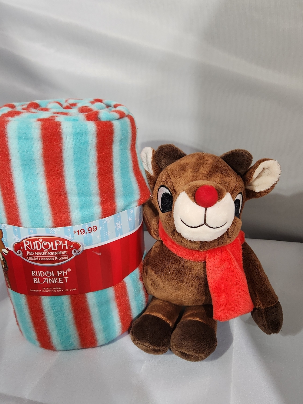 Rudolph Plush Reindeer with Red Scarf - Brown & Red